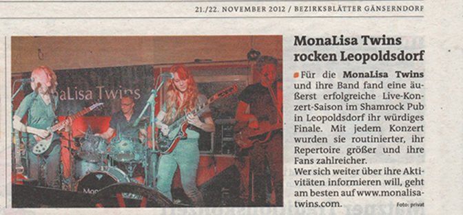 Bezirksblätter Article about MonaLisa Twins gig at the Shamrock pub in Leopoldsdorf
