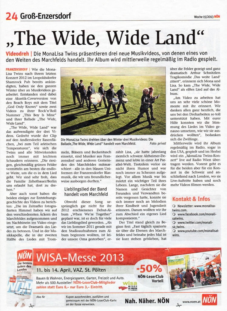 NÖN newspaper article about "The Wide, WIde Land" by MonaLisa Twins