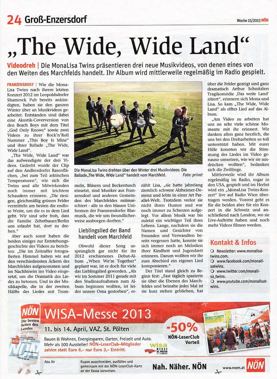 NÖN newspaper article about "The Wide, WIde Land" by MonaLisa Twins