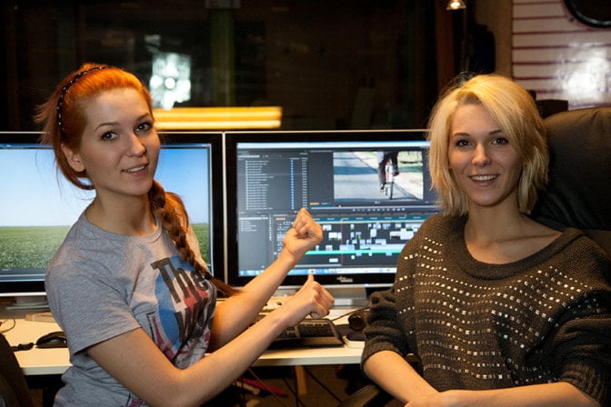 MonaLisa Twins working on video cutting "The Wide, Wide Land" at their recording studio.